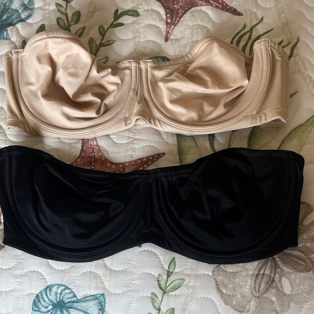 Elegant Black and Cream Strapless Bras 36D. Price for both as a set